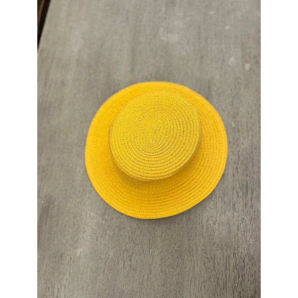 Yellow Straw Sun Hat Kids Boater Flat Top Cottagecore Coastal Y2K